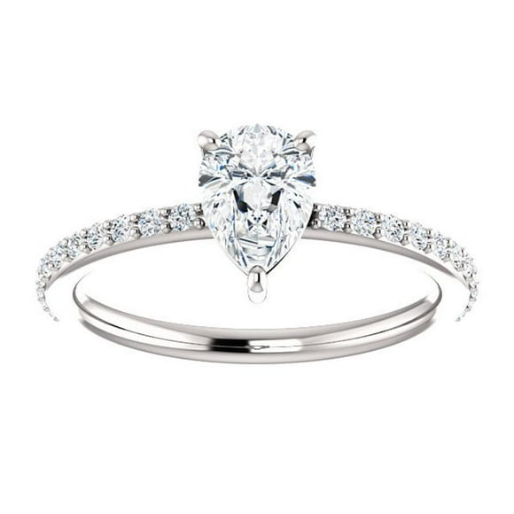 1.22 Ct Excellent Pear Shaped Diamond Engagement Rings for Women Solid 18K White Gold