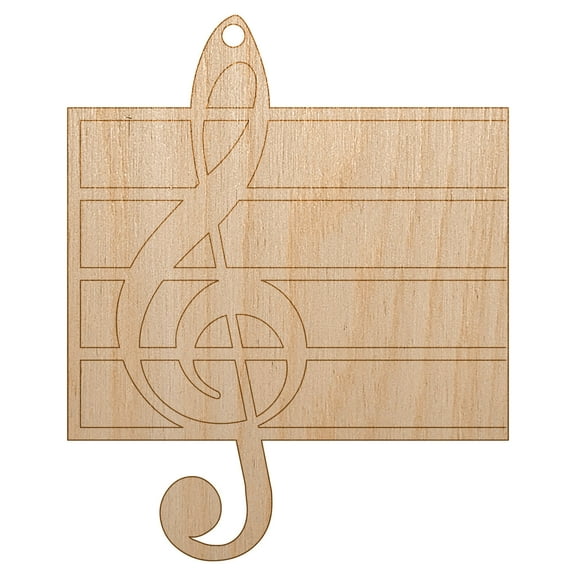 Treble Clef on Staff Music Wood Holiday Christmas Tree Ornament Unfinished DIY Pre-Drilled Craft