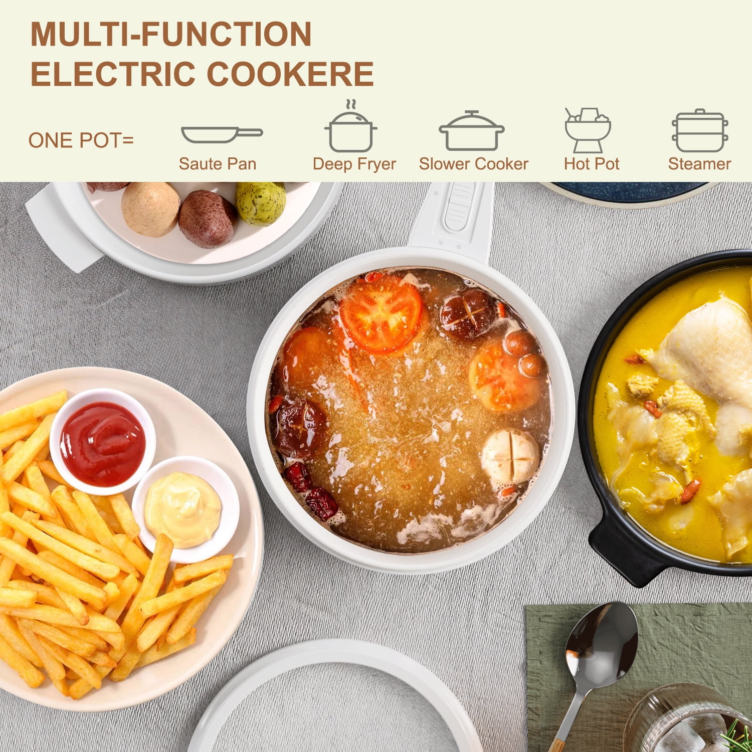 CACHOO Hot Pot Electric with Steamer, Rapid Noodles Electric