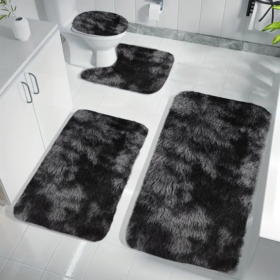 4 Set Soft Bath Rugs Mix Color Bath Mats Non Slip Thick Machine Washable Absorbent for Bathroom Black
