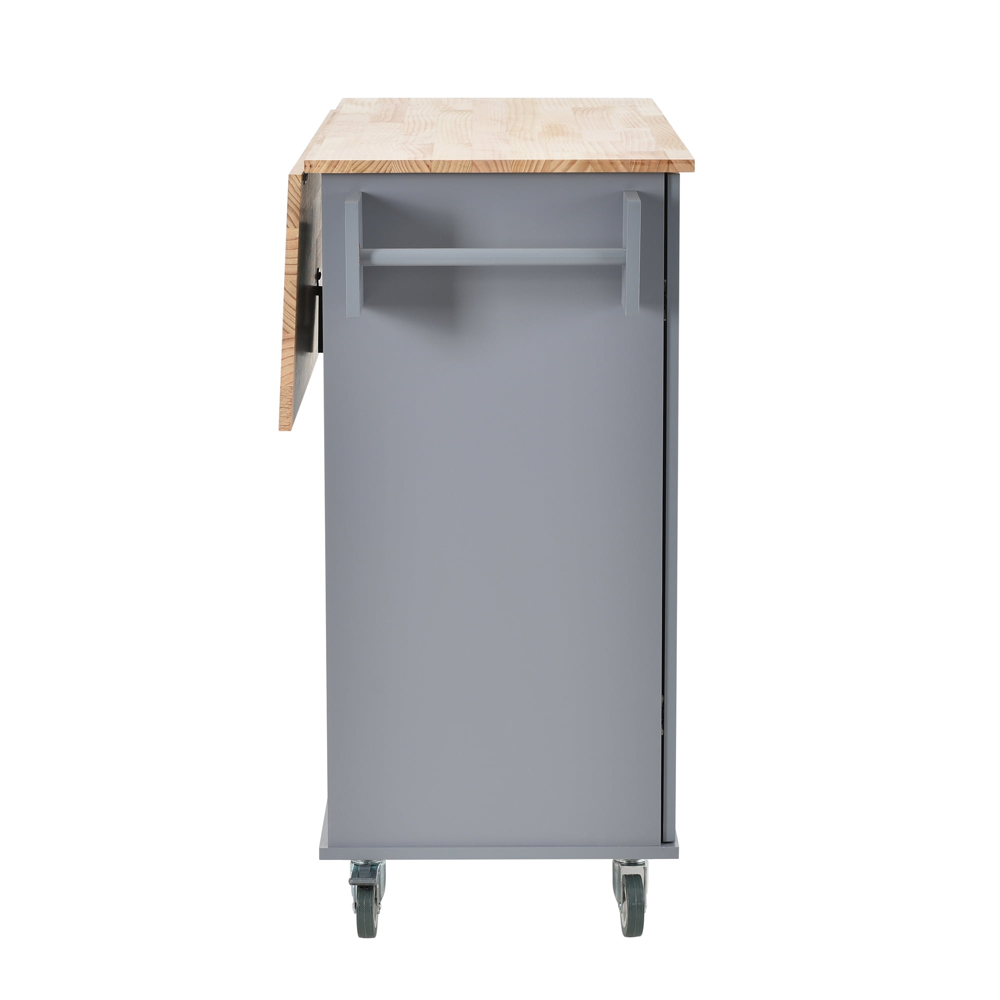 EUROCO Rolling Mobile Kitchen Island with Solid Wood Top and Locking Wheels, Storage Cabinet and Drop Leaf Breakfast Bar, Towel Rack & Drawers, Gray