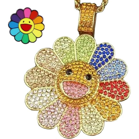 Sunflower Fun Smiley Face Necklace Takasi Murakmi Inspirational Badge Brooch(Set of 2)