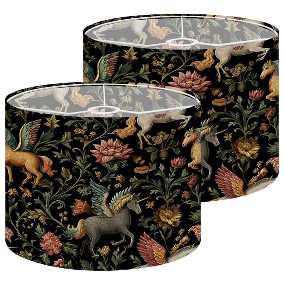 Lampshades 2 Pack Whimsical Winged Vibrant Floral Black 13"x13"x10" Light Shade for Table Lamps Floor Lamp Shades Lampshade Replacement Easy Assembly Aesthetic Room Decor