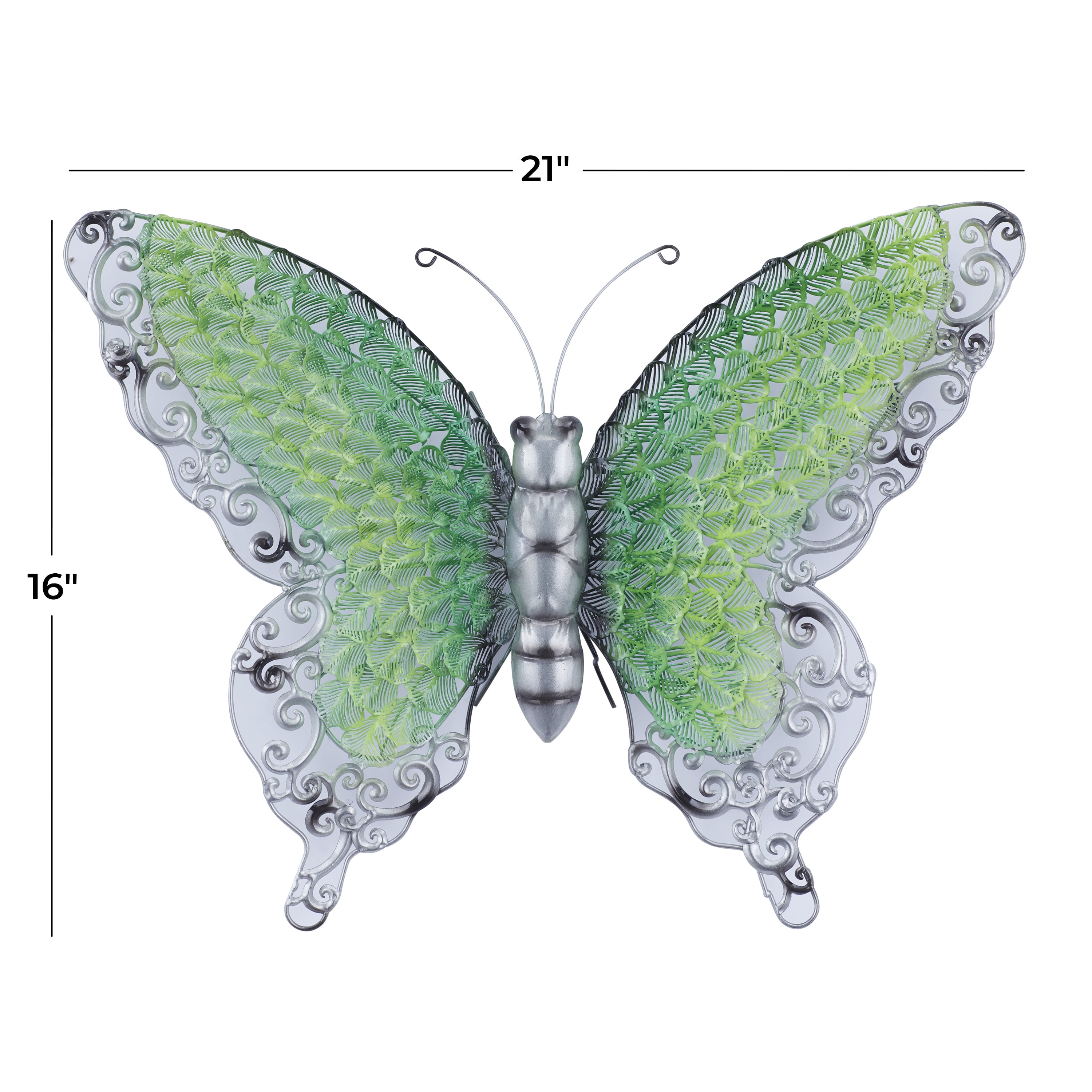 DecMode Green Metal Indoor Outdoor Butterfly Wall Decor