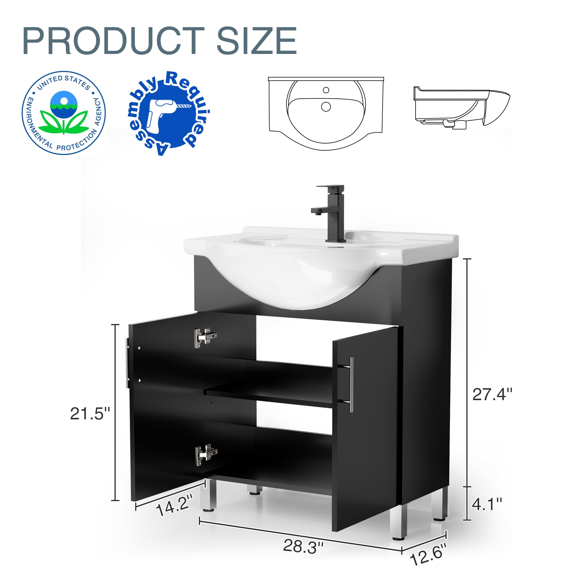 Eclife 30" Freestanding Single Bathroom Vanity with Euro Ceramic Sink and Faucet