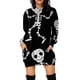 thumbnail image 2 of Vestido con capucha, sudadera con estampado colorido, cuello en V, jersey informal con bolsillos y patrón Negro blanco XXXL, 2 of 4