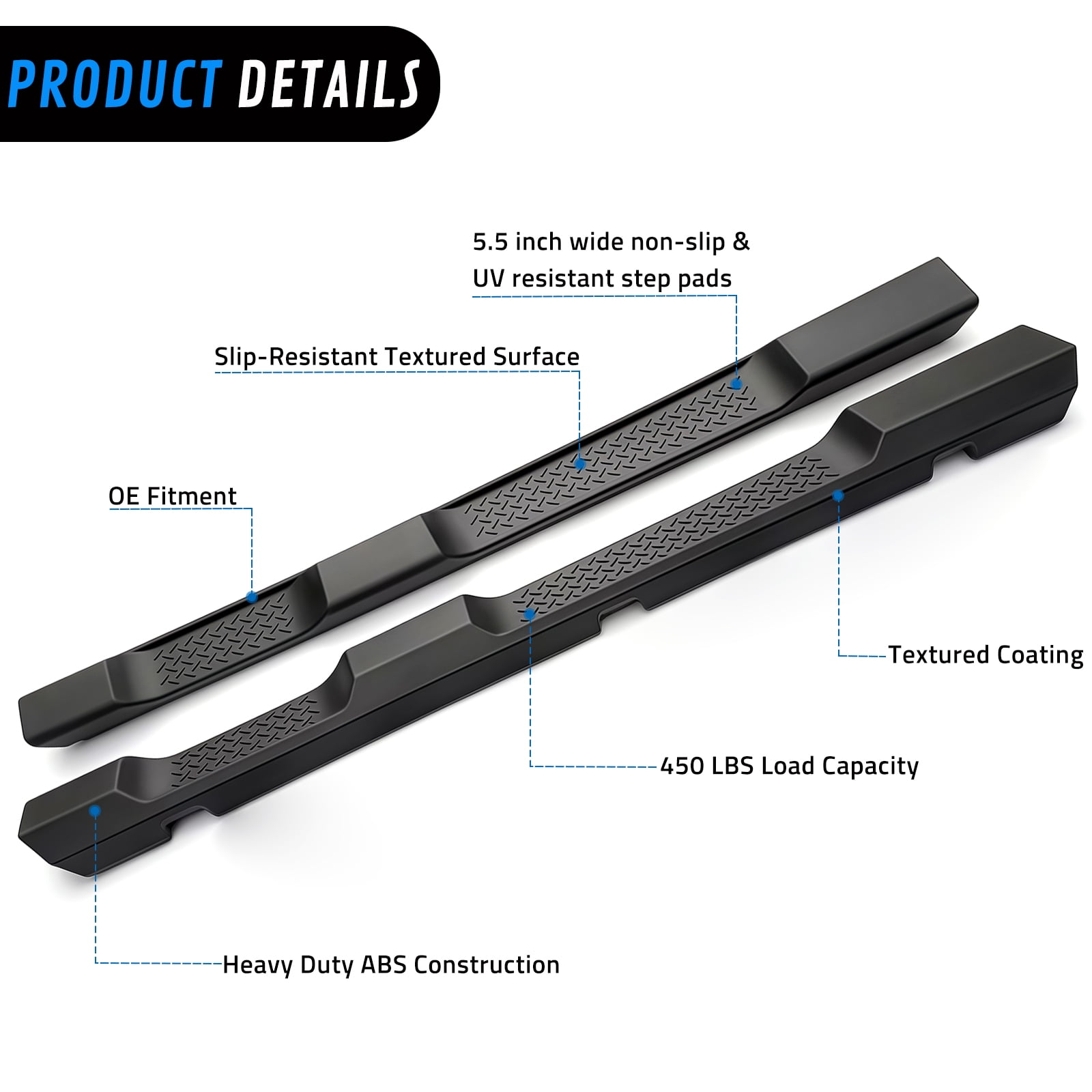 WheelX Running Boards Compatible with 2007-2018 Jeep Wrangler JK 4 Door, Nerf Bars, Black Side Steps