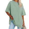 thumbnail image 2 of Inverlee T Shirts for Women Crewneck Dressy Casual Short Sleeve Tops Plus Size Solid Color Shirts Soft Vacation Tunic Blouse Tee, 2 of 7