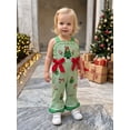 thumbnail image 5 of Cjfdfy Toddler Baby Girl Christmas Overalls Outfit Christmas Tree Bow Plaid Embroidered Ruffle Flare Pants Jumpsuit Little Baby Cute My 1St Christmas Clothes 1-6Y, 5 of 9