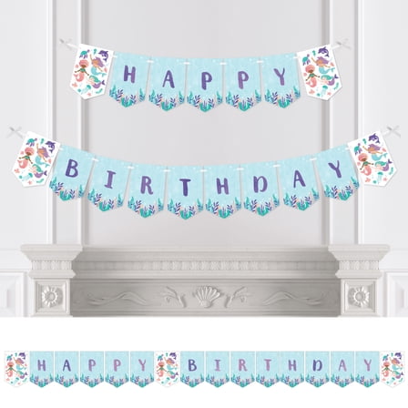 Big Dot of Happiness Mermaid Happy Birthday Party Banner, Mermaid Characters Party Decorations - Happy Birthday Bunting Banner