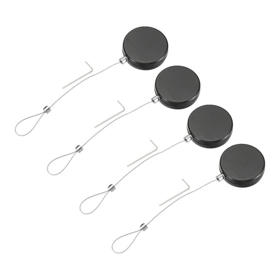 Uxcell 3.3ft Retractable Cable Lock with Latch Remote Control Security Locks with Adjustable Cord Tether Anti Theft for Laptop, TV, 150 G, Black, 4 Pack