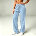 thumbnail image 2 of Womens Drawstring Sweatpants, Elastic Waist Straight Leg Pants with Pockets, Casual Lounge Trousers for Daily Outdoor Wear | VerBelle,Light Blue 2XL, 2 of 9