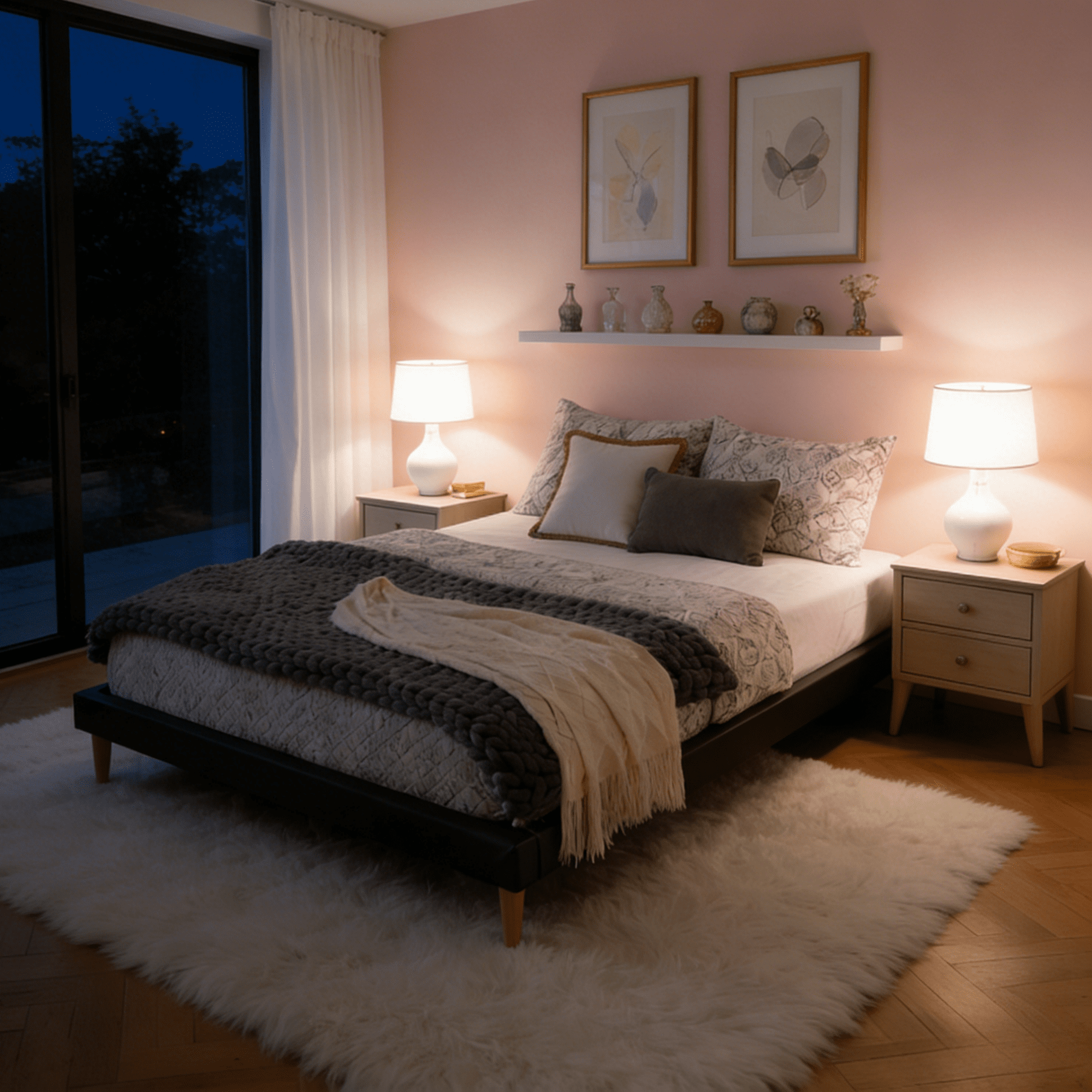 Gewnee Queen Size Platform Bed Frame, Faux Leather Upholstered Slat Base, Black, No Box Spring Required