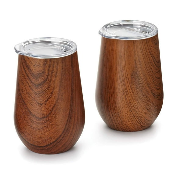 Outset 76486 Wood Grain Pattern Wine Tumbler with Lid, 12 oz