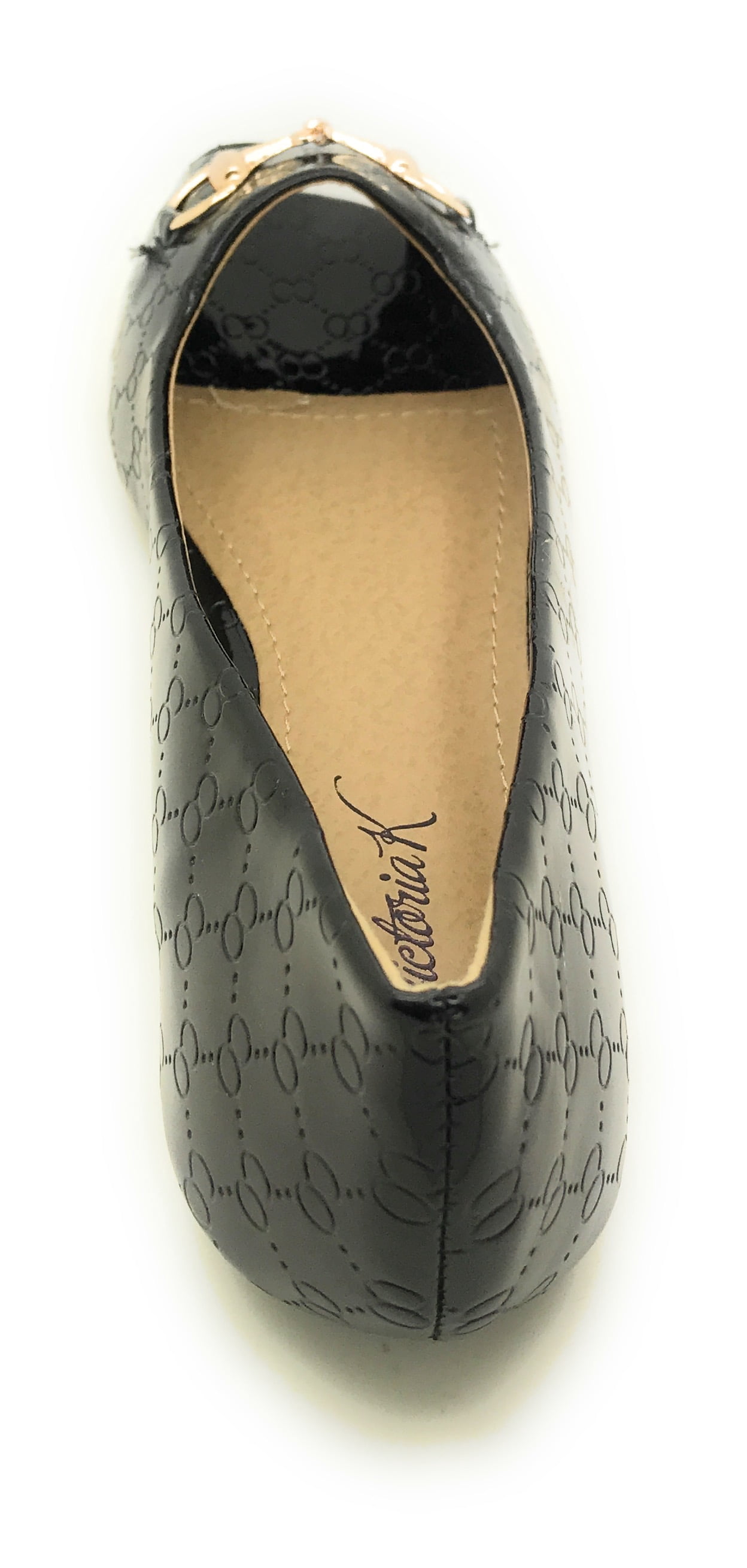 Victoria K Open Toe Gold Buckle Ballerina Flats (Women)