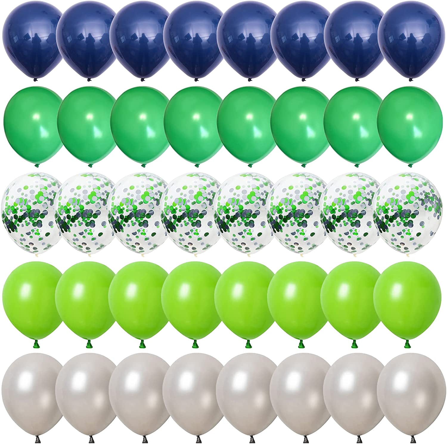 60 Pcs Balloons Blue Green Silver, Navy Blue Light Green Silver Latex