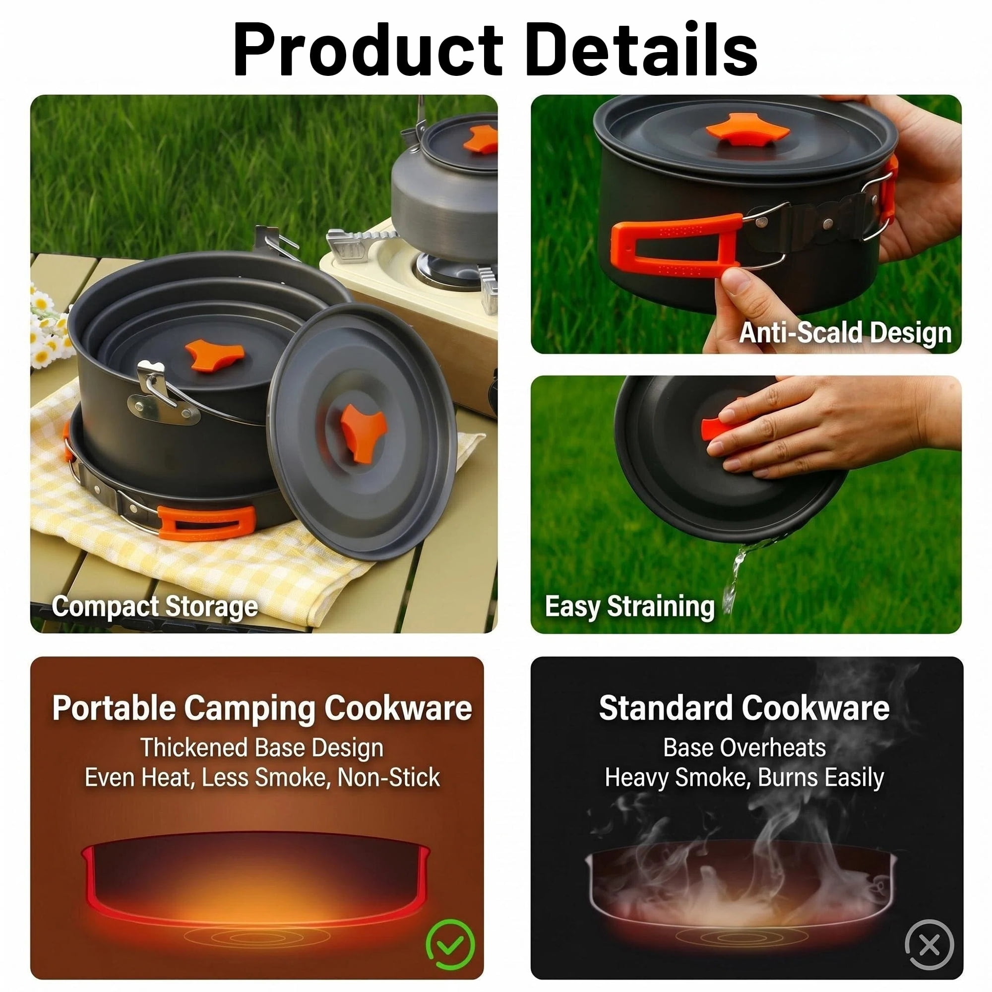 Beloadence 10 Piece Camping Cookware Set for 3-4 People, Portable Camping Cooking Set with Kettle, Pots & Pans for Backpacking, Picnic, Outdoor Adventures