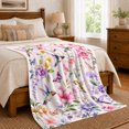 thumbnail image 6 of Hummingbirds Among Colorful Garden Flowers, Cozy Flannel Blanket for Bird Enthusiasts, Airy Botanical Watercolor Illustration Home Decor for Living Room and Bedroom, Mother's Day Gift, 6 of 7