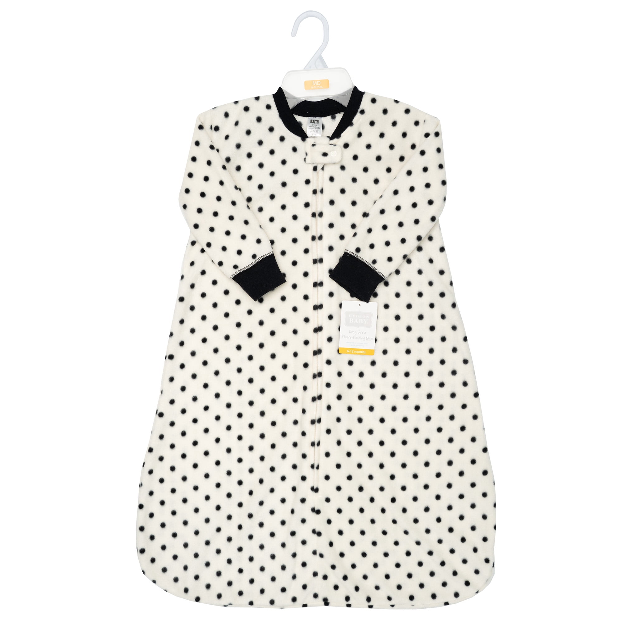 Hudson Baby Infant Girls Long-Sleeve Fleece Sleeping Bag, Black Cream Dot, 12-18 Months