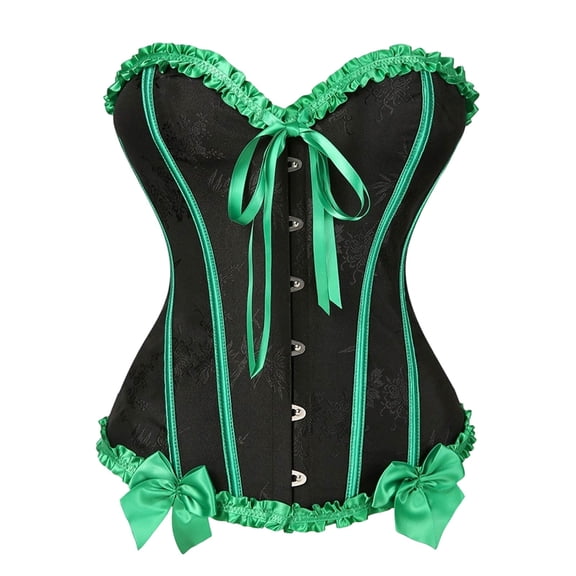 Corset Tops for Women Waist Cincher Going Out Overbust Bustier Halloween Costume Gothic Renaissance Color Block Shapewear Green S