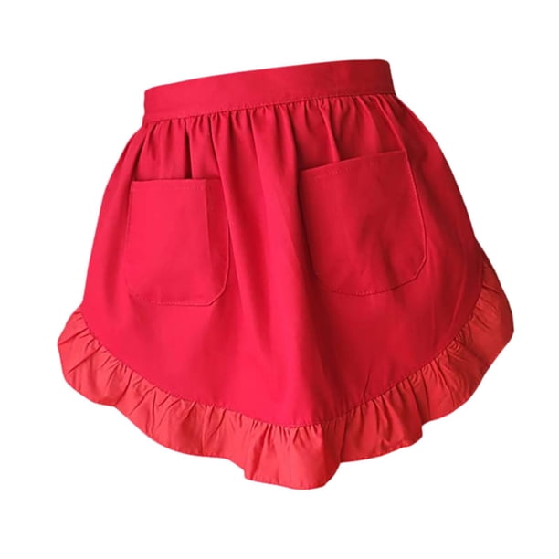 Delantales cortos de servidor Delantal elegante de camarera Delantal de cocina lavable Medio delantal de cocina rojo