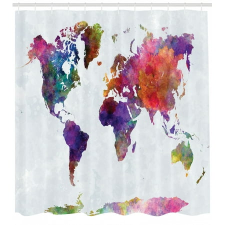 Watercolor Shower Curtain Multicolored Hand Drawn World Map Asia