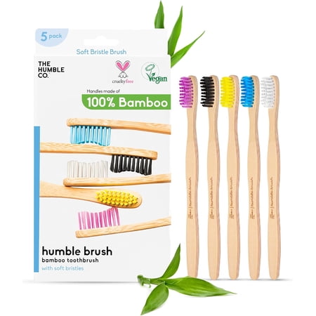 The Humble Co Bamboo Toothbrushes for Advanced Oral Care, Dental Hygiene, and Gum Care, BPA Free, Soft Bristles, Pack of 5