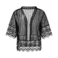 thumbnail image 6 of Genuiskids Womens Short Shrug Open Front Short Sleeve Sheer Cardigan Lace Patchwork Sheer Bolero Cover Up Cropped mesh Cardigans, 6 of 9