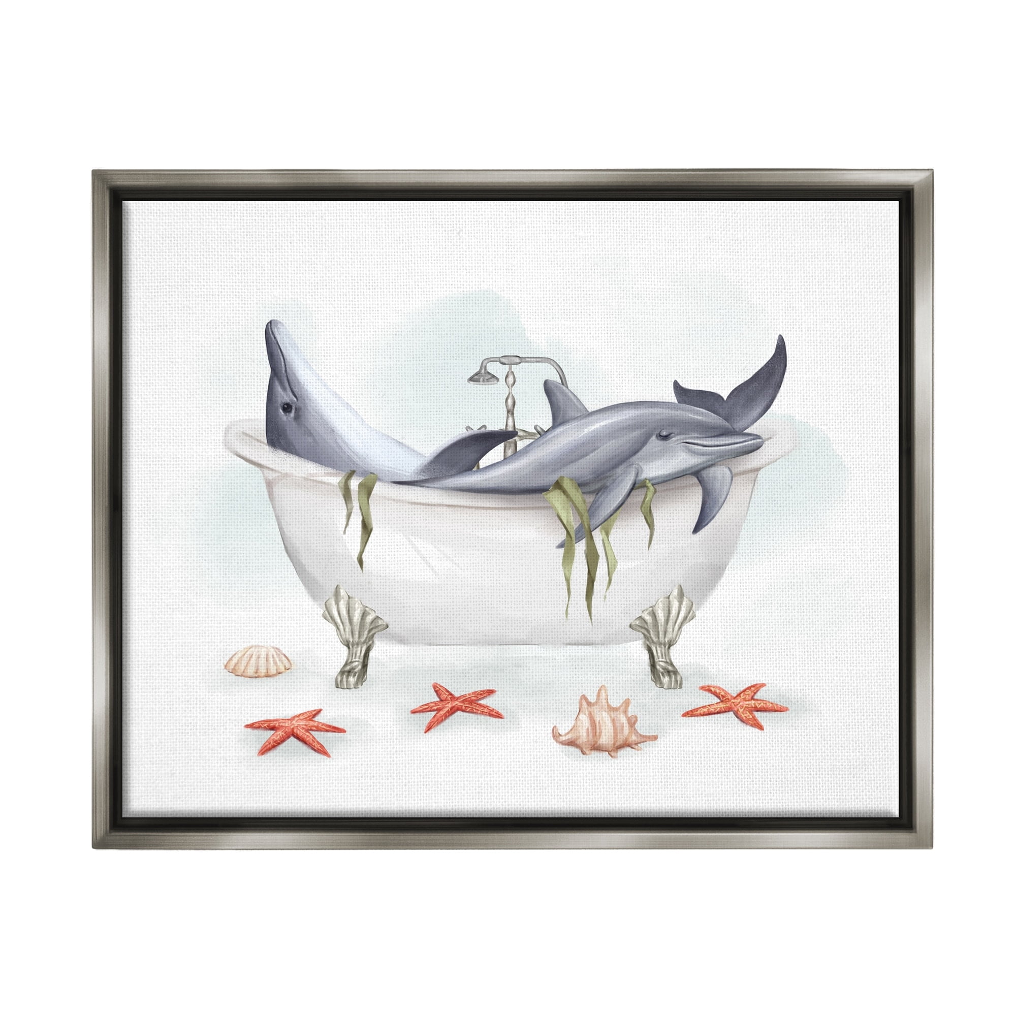 Stupell Industries Relaxing Dolphins Swimming Bathtub Nautical Starfish Graphic Art Luster Gray Floating Framed Canvas Print Wall Art, Design by Ziwei Li