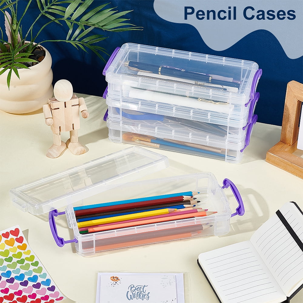 Rectangle Plastic Pencil Case Desktop Stationery Organizer Slate Blue 216x100x46.5mm Inner Diameter: 193x84mm
