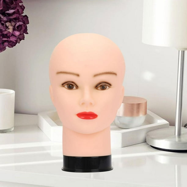 Cabeza de maniquí calva, modelo de tocado, accesorio de exhibición, práctica estable, exhibición de peluca para gorra, peluca de salón, auriculares Base Negra Hembra