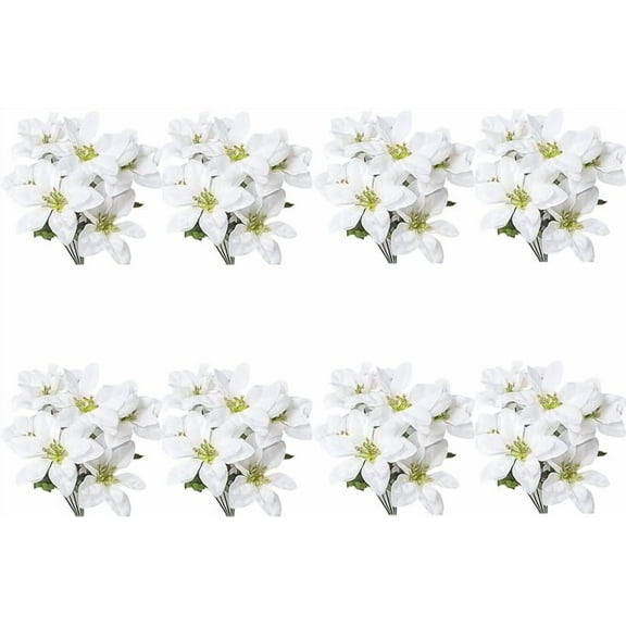 Nvzi 8 Pack 7 Heads Christmas Artificial Poinsettia Flowers Faux Poinsettia Bush Bouquets Silk Poinsettia Christmas Tree Ornaments Poinsettia Flowers Arrangement for Xmas Holiday Decor(White)