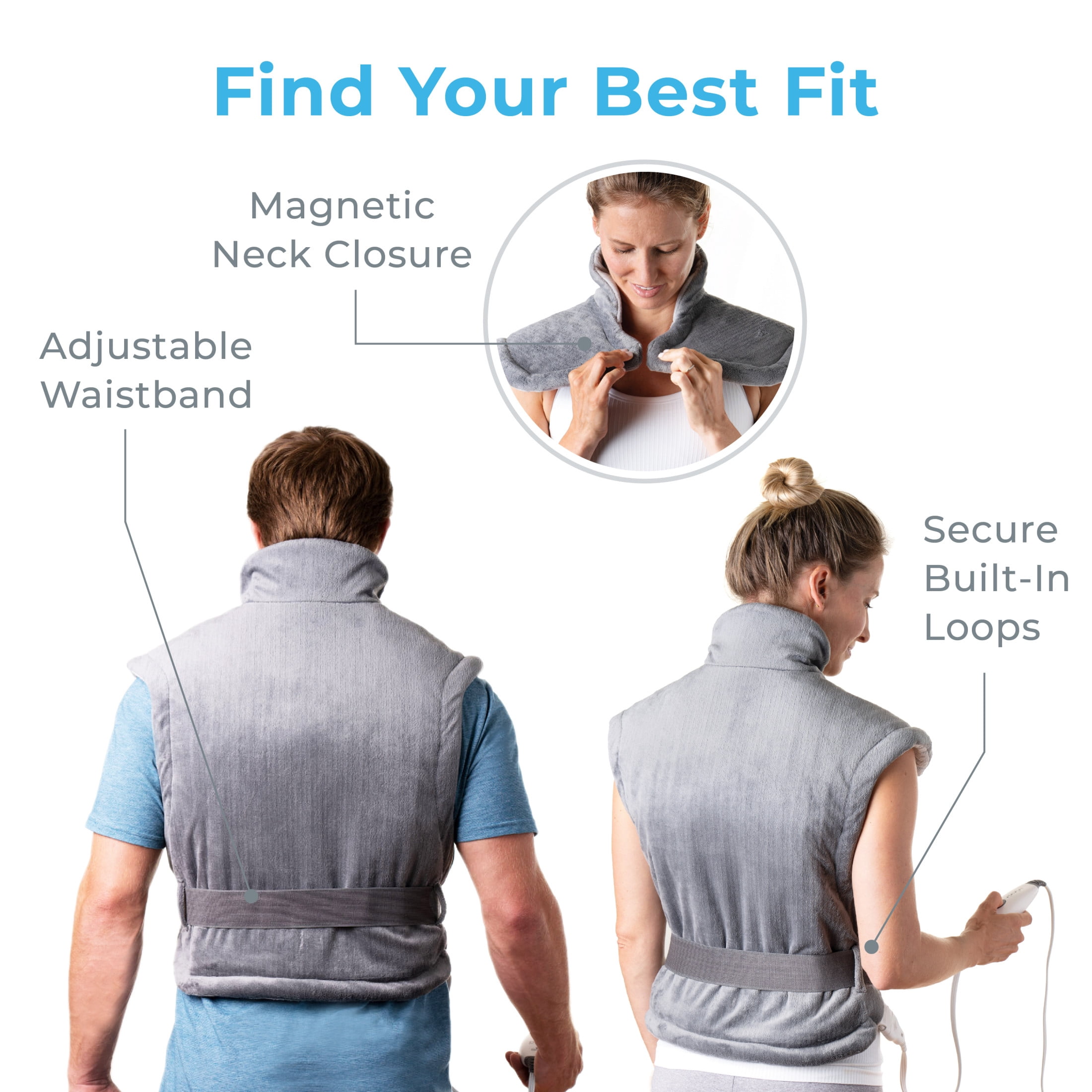 Pure Enrichment PureRelief XL Extra-Long Back & Neck Heating Pad, Safe Heat Therapy for Sore Muscles, & Pain in Neck, Back, & Shoulders, 4 Heat Settings w/ Auto Shut-Off, Soft Fabric (Gray)