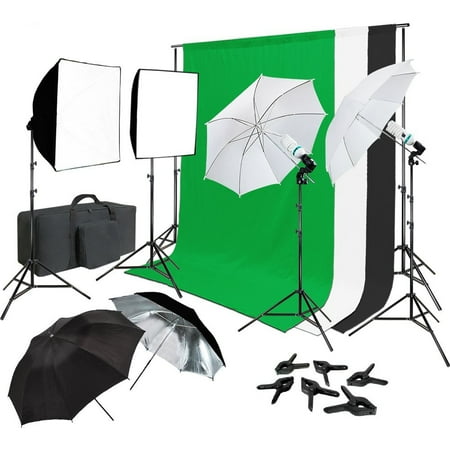 Single Softbox Kit - LimoStudio Continuous Lighting Photo & Video Studio Kit with Photo Background Muslin and Umbrella Reflector, Softbox, Backdrop Support Structure System with Cross Bar, Photo Studio Bundle, LIWA55
