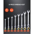 thumbnail image 2 of KFFKFF 8-Piece Flex-Head Ratcheting Wrench Set with Roll-Up Pouch, Cr-V Steel Combination Wrenches, Metric Sizes 8 mm to 17 mm, Suitable for Household and Automotive Repairs, 2 of 9