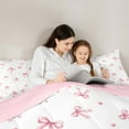 thumbnail image 5 of Feelyou Cartoon Cute Bow Queen Comforter Set for Kid, Princess Ribbon Bedding Sets, Kawaii Love Heart Reversible Bedding Comforter Set, Breathable Home Decor, 3pcs, 5 of 8
