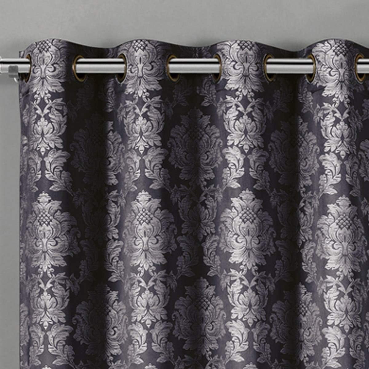Sheetsnthings Aryanna 108-Inch Wide x 84-Inch Long, Jacquard Set of 2 Blackout Grommet Top Curtains, Charcoal