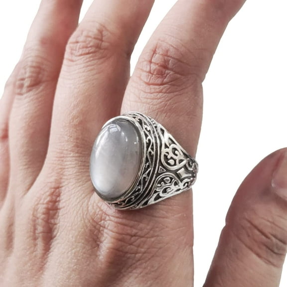 Grey Moonstone Ring, Silver Jewelry, 925 Silver Ring, Anniversary Gift, Natural Grey Moonstone, June Birthstone Ring, Heavy Mens Ring, Spiritual Healing Gemstone, Christmas, Mens Signet Ring