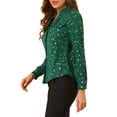 thumbnail image 5 of INSPIRE CHIC Women's Stand Collar Long Sleeve Metallic Stars Shirt XS Dark Green, 5 of 8