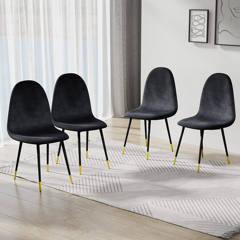 Cozy Castle Black Velvet Dining Chairs Set of 4 Modern Simple
