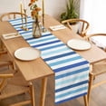 thumbnail image 3 of Blue Striped Table Runner - 60 Inch Long, Kitchen Dining Table Runner Dresser Scarves, Navy Ombre Sky White Geometric Ocean Farmhouse Decor for Coffee Tables Wedding Party Banquet, 3 of 8