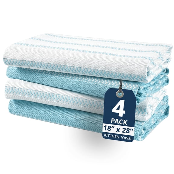 Lane Linen Kitchen Towels Set - Pack of 4 Cotton Dish Towels for Drying Dishes, 18"x 28", Absorbent & Lint-Free - Aqua