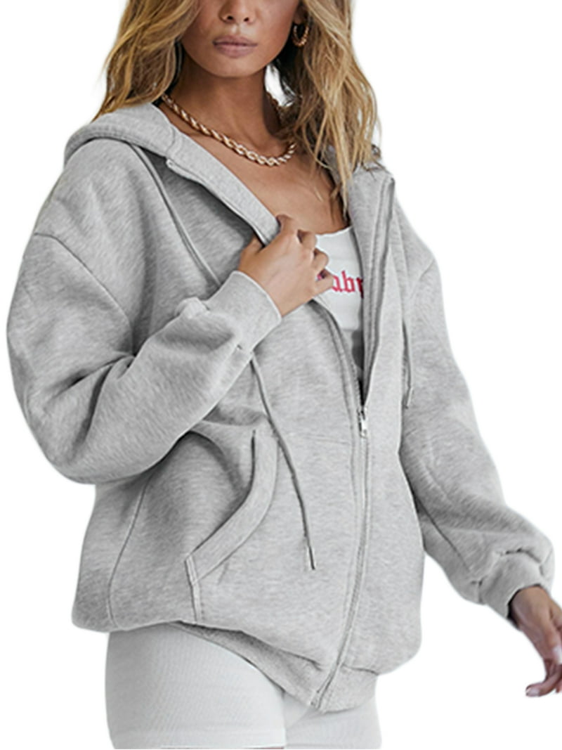 wybzd Women Hoodied Tops Loose Style Coat Sweatshirt Solid
