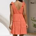thumbnail image 5 of Women's Summer Casual V Neck Sleeveless Mini Dress Tie Shoulder Width Layered Ruffles Flowing A Line Skirt Short Skirt Womens with Pockets Long Dresses plus Size Maxi Dresses Tunic Shirt Dress Short, 5 of 5