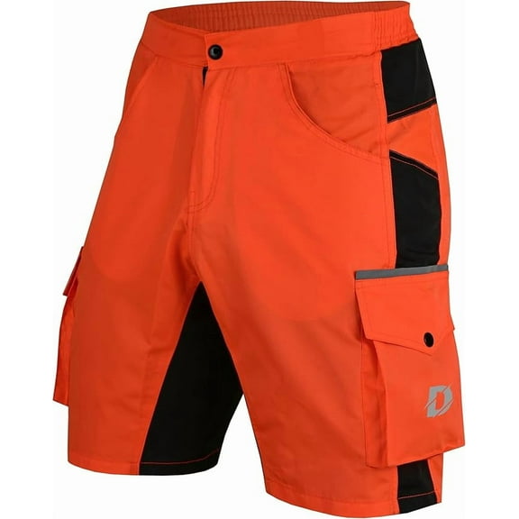 Deckra Men Cycling Shorts MTB Off Road Mountain Biking Baggy Style Multi Pocket Shorts with Free Detachable Padded Liner Reflective Bicycle Shorts