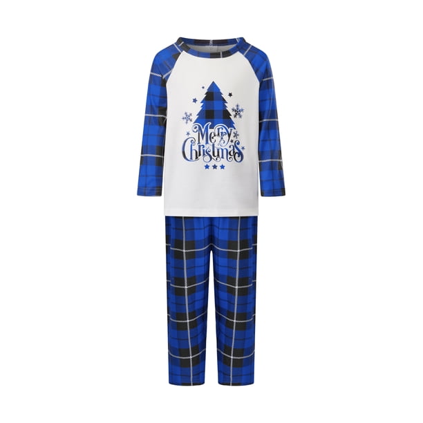Conjunto de pijamas familiares a juego: tops de manga larga con estampado de árbol de Navidad y pantalones a cuadros (2 piezas). Pijama familiar.