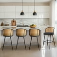 thumbnail image 6 of Rattan Counter Height Bar Stools Set 2 Modern 29"Faux Leather Barstools Counter Height Bar Stools with Cane Back Farmhouse Counter Stool for Kitchen Island Countertop Black, 6 of 11