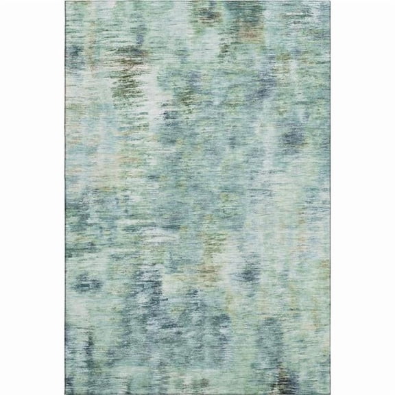 HomeRoots 666220 9 x 12 ft. Teal, Green & Ivory Abstract Washable Machine Made Rectangle Area Rug with UV Protection