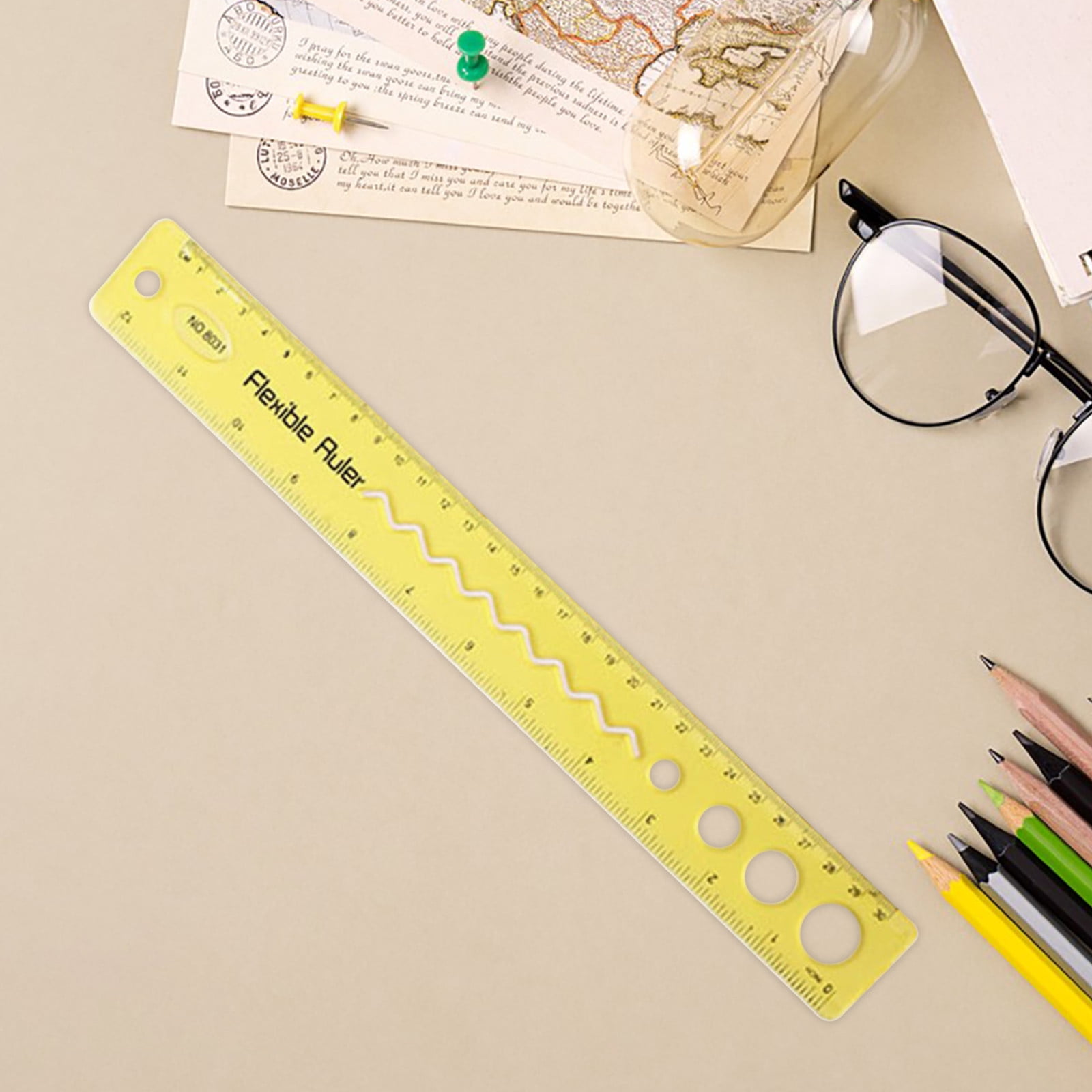 Yhmxh Flexible Ruler, 12 Inch Rubber Plastic Ruler, Transparent Bendable Rulers, Shatterproof Straight Edge Ruler Soft Ruler for Office,Dual Side Rulers Office Ruler Straight Soft Ruler, Yellow