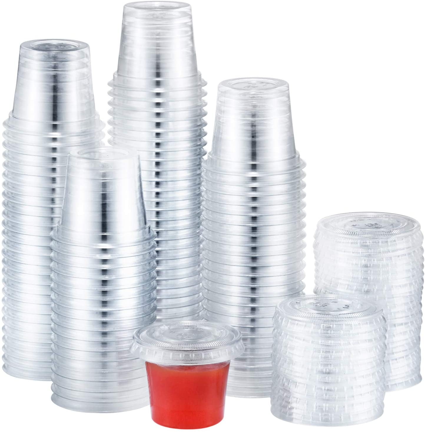 1 oz Disposable Plastic Portion Cups with Lids 300 Sets, Jello Shot